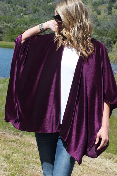 Purple Velvet Cape Duster Kimono Ruana Top One size