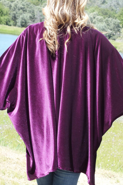 Purple Velvet Cape Duster Kimono Ruana Top One size