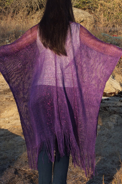Purple Metallic Mesh Festival Kimono Top One size
