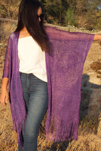 Purple Metallic Mesh Festival Kimono Top One size