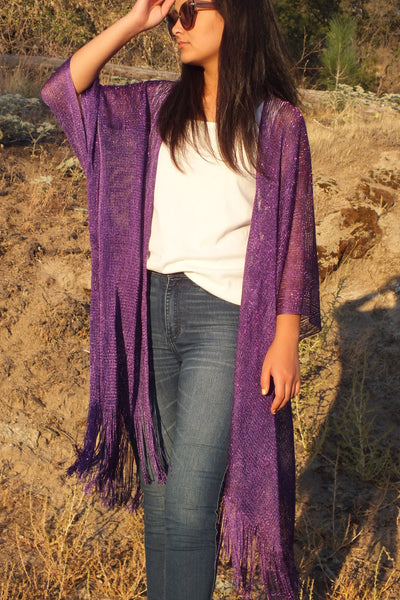 Purple Metallic Mesh Festival Kimono Top One size
