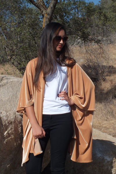 Gold Velvet Cape Duster Kimono Top One size