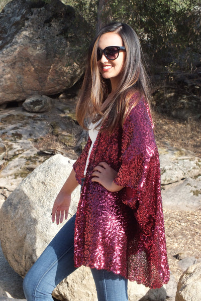 Red Sequin Kimono Top