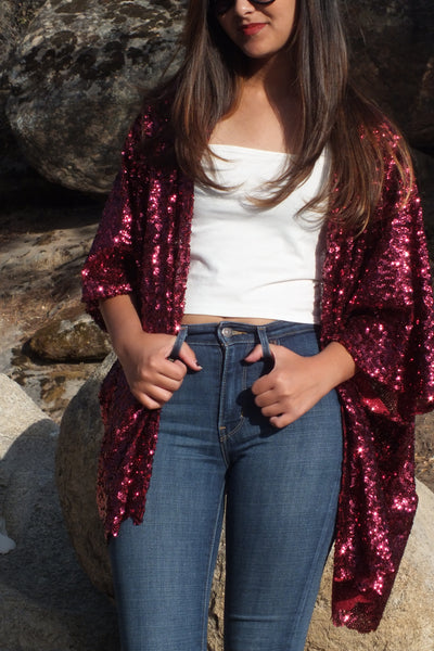 Red Sequin Kimono Top