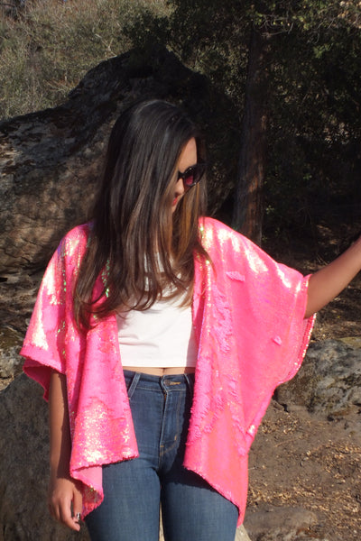 Candy Pink Reversible Sequin Kimono Party Top