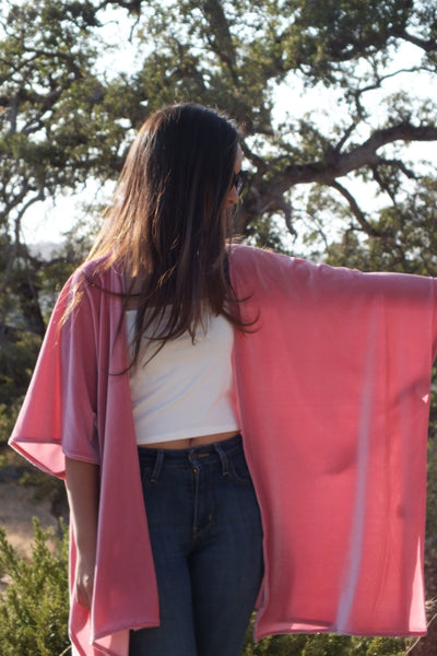 Pink Velvet Cape Duster Kimono Ruana Top One size