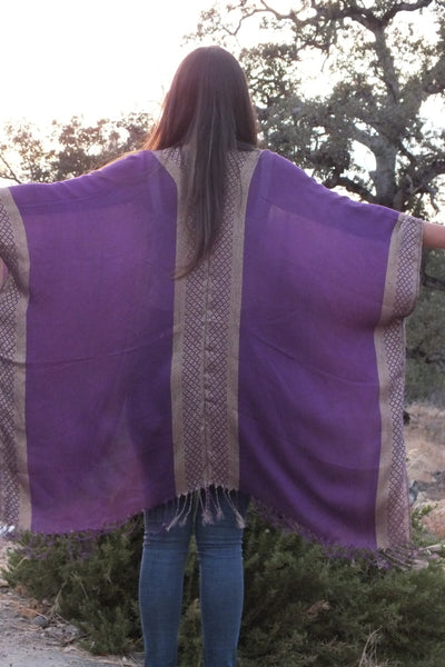 Purple Gold Ethnic Print Festival Caftan Kimono Top Ruana One size