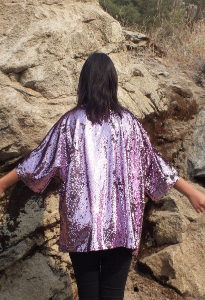 Pink Silver Reversible Sequin Kimono Top