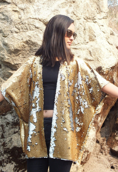 Gold Silver Reversible Sequin Kimono Top