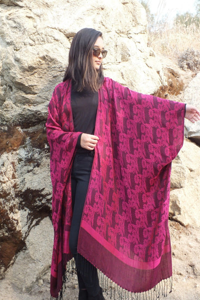 Pink Floral Ruana Oversized Long Poncho Kimono Top One size