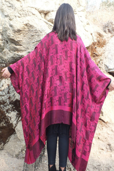 Pink Floral Ruana Oversized Long Poncho Kimono Top One size