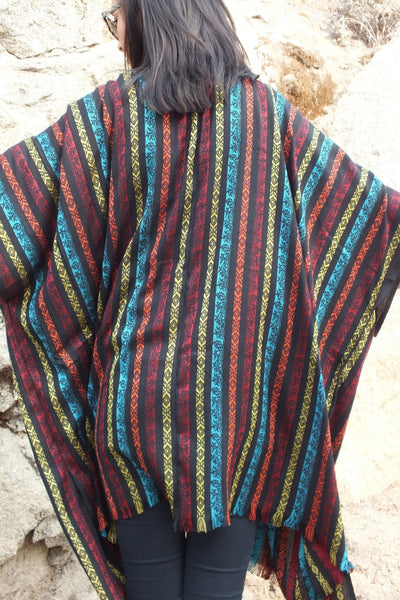 Black Striped Festival Oversized Caftan Kimono Top