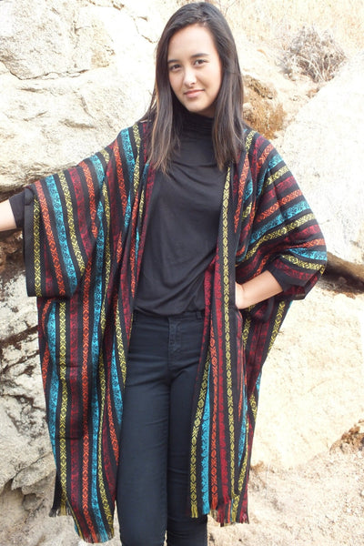 Black Striped Festival Oversized Caftan Kimono Top