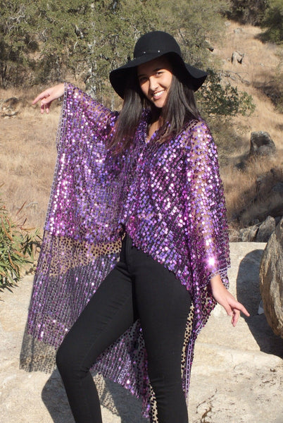 Purple Sequin Kimono Cropped Top One size
