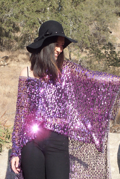 Purple Sequin Kimono Cropped Top One size