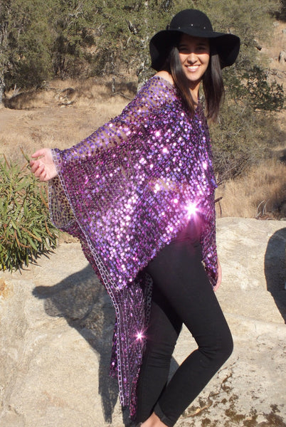 Purple Sequin Kimono Cropped Top One size
