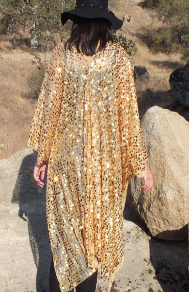 Gold Round Sequin Kimono Cropped Party Top