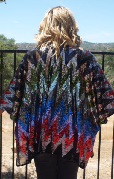 Rainbow Sequin Tunic Kimono Top