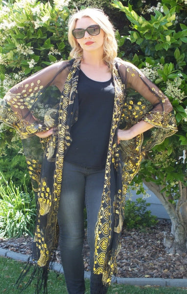 Long sequin kimono, Gold sequin Kimono