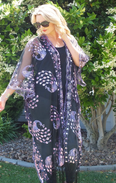 Moddy vintage-Festival Sequin Kimono Duster