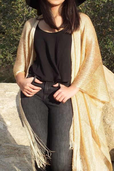 Gold Metallic Mesh Festival Kimono Top One Size