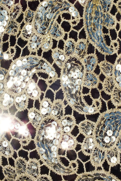 Gold Sequin Embroidered Paisley Kimono Duster Top