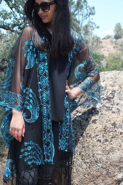 Moddy vintage-Blue sequin kimono duster
