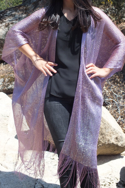Festival Purple Lavender Metallic Mesh Duster Kimono Glitter Top One size