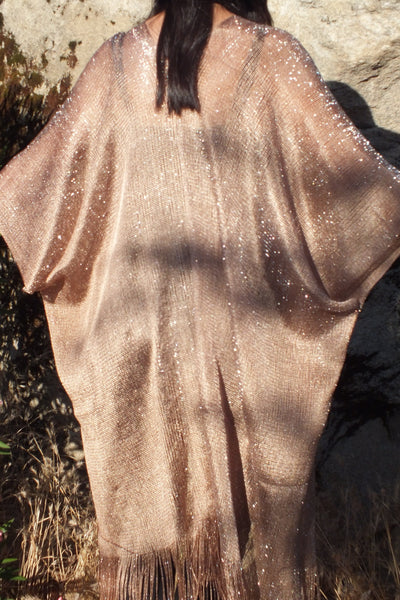 Champagne Metallic Mesh Duster Kimono Glitter Top One size