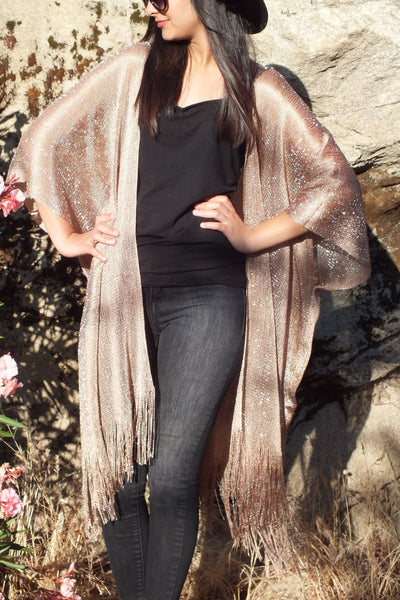 Champagne Metallic Mesh Duster Kimono Glitter Top One size
