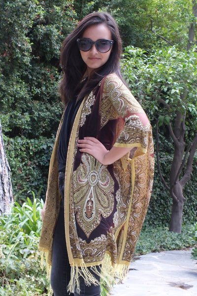 Burgundy Sheer Paisley Bandana Medallion Burnout Fabric Duster Kimono Top