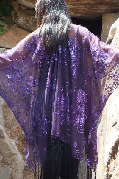Moddy vintage-Festival Purple Sequin Kimono Duster