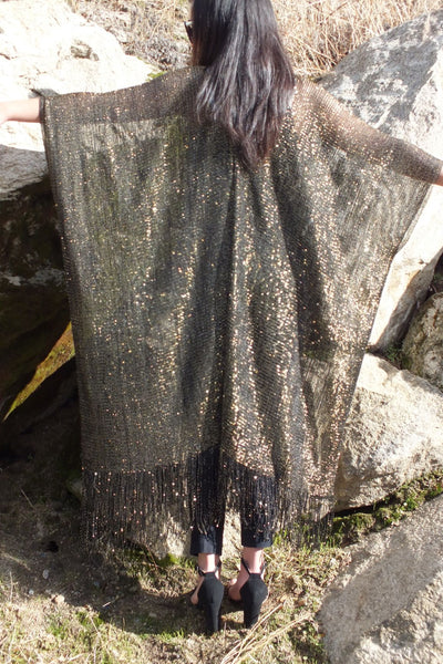 Festival Black Gold Metallic Mesh Duster Kimono Glitter Top One size