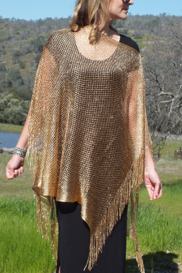 Gold Metallic Mesh Poncho Cape Top One size fits