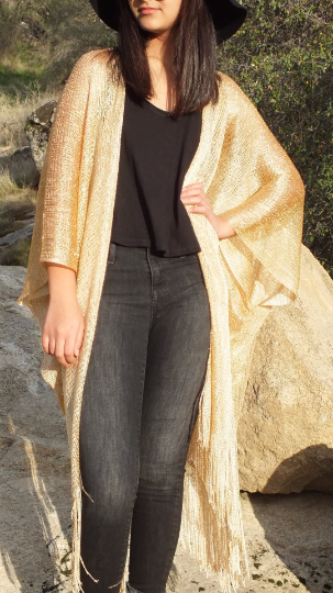 Blue Metallic Mesh Glitter Kimono Top