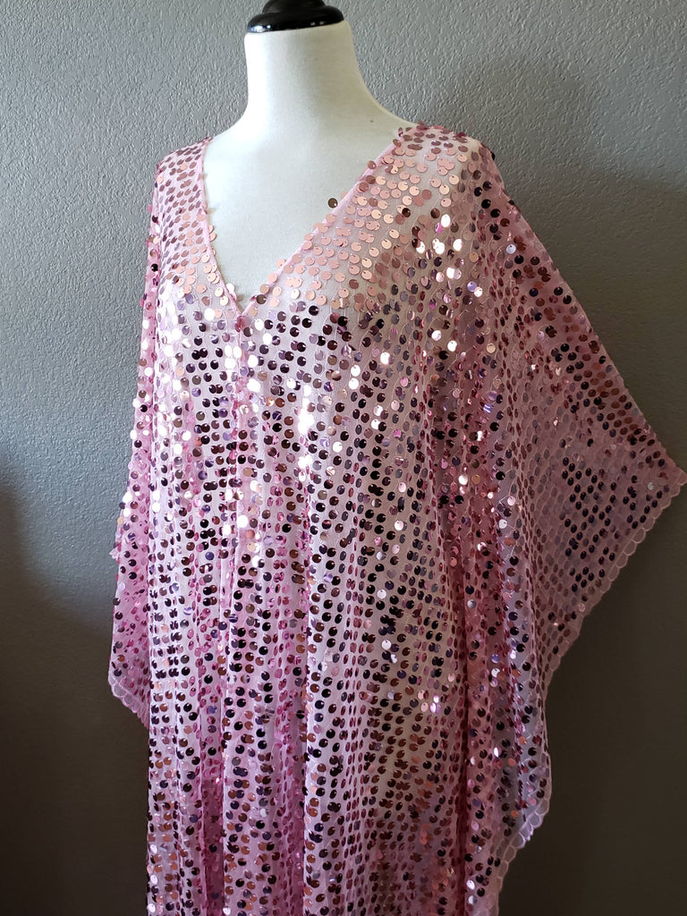pink sequin kimono dress Pink Round Sequin Caftan Kimono Party Dress One size Fit