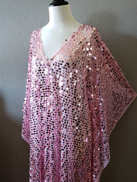 Pink Round Sequin Caftan Kimono Maxi Party Dress One size Fit
