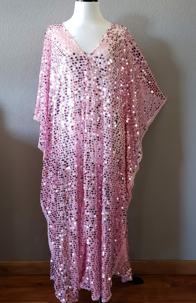 sequin kimono dress Pink Round Sequin Caftan Kimono Party Dress One size Fit – Moddy Vintage