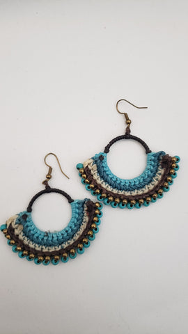 Blue Turquoise color Hand Crochet Beaded Earrings