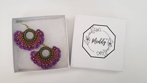 Purple Multicolor Hand Crochet Beaded Earrings