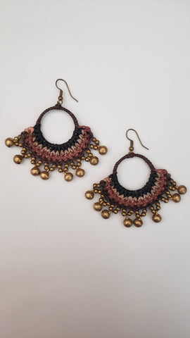 Brown Multicolor Hand Crochet Beaded Earrings