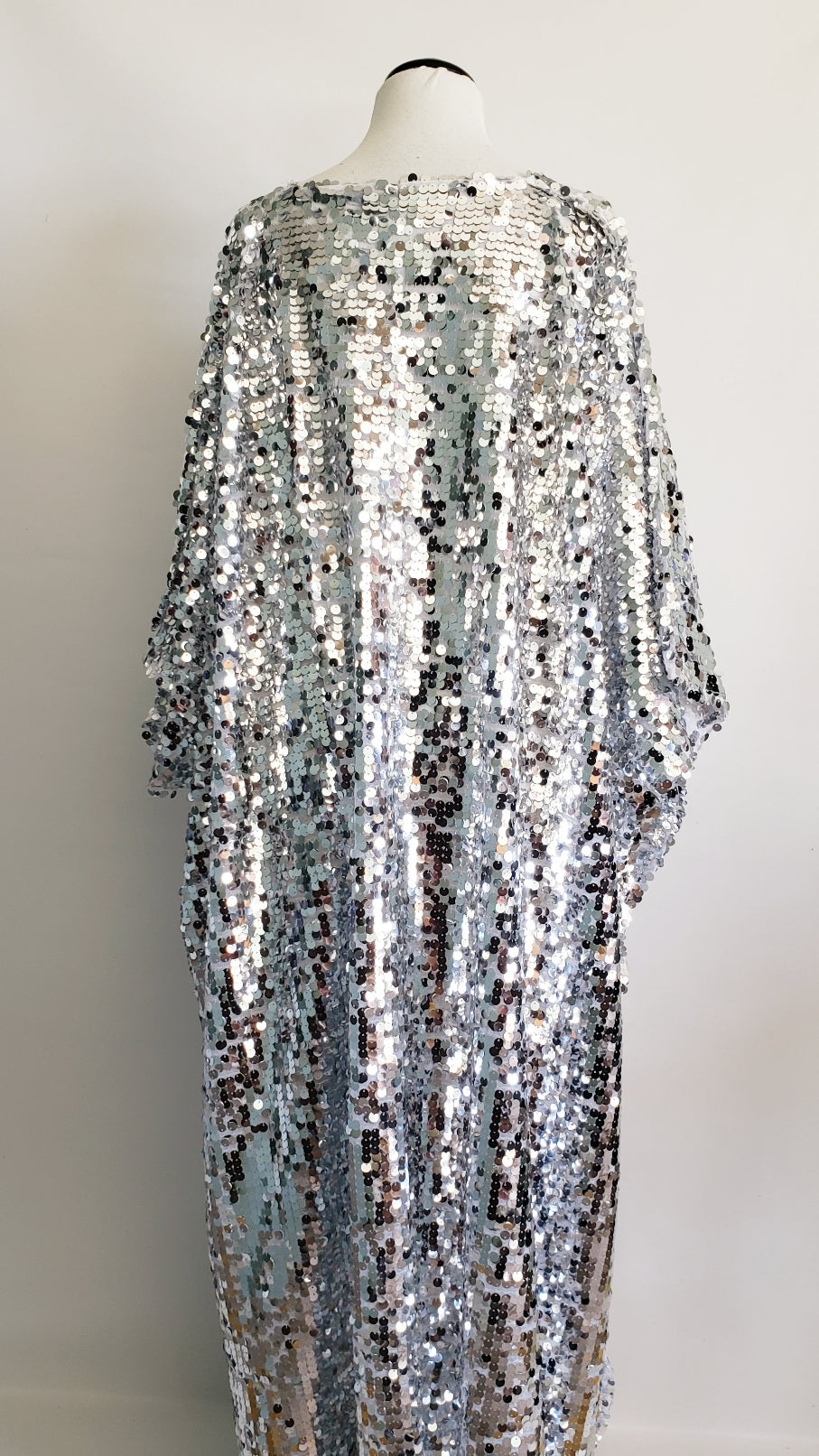 silver sequin kimono dress Silver Sequin Kimono Dress, Holiday Party Gown
