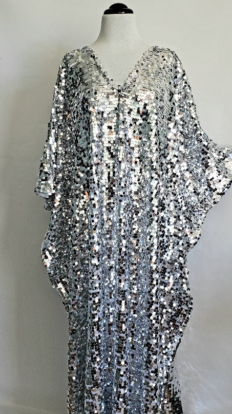 Silver Sequin Dress Caftan Kimono Bridal Kaftan Maxi Dress One size – Moddy  Vintage