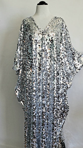 Silver Sequin Dress Caftan Kimono Bridal Kaftan Maxi Dress One size