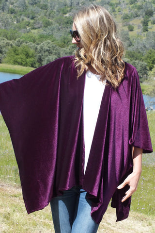 Purple Velvet Cape Duster Kimono Ruana Top One size