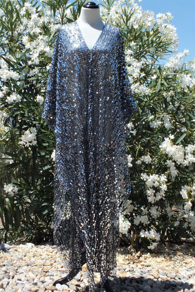 Festival Black Silver Sequin Maxi Dress Caftan Dress