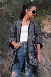 Sheer Paisley Bandana Medallion Burnout Fabric Duster Kimono Top