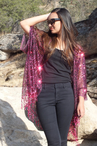 Hot Pink Sequin Kimono Party Top Duster One size