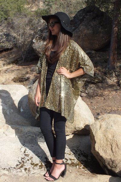 Gold Confetti Sequin Kimono Duster Top