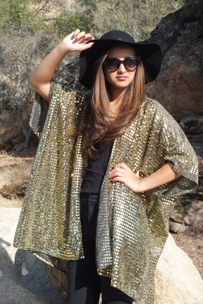 Gold Confetti Sequin Kimono Duster Top